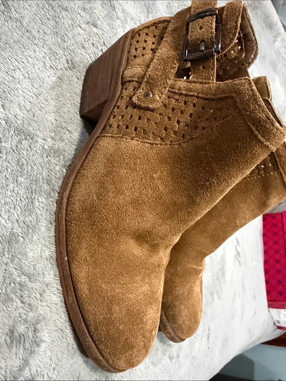 Vince Camuto Chestnut Suede Ankle Booties with Side Zip